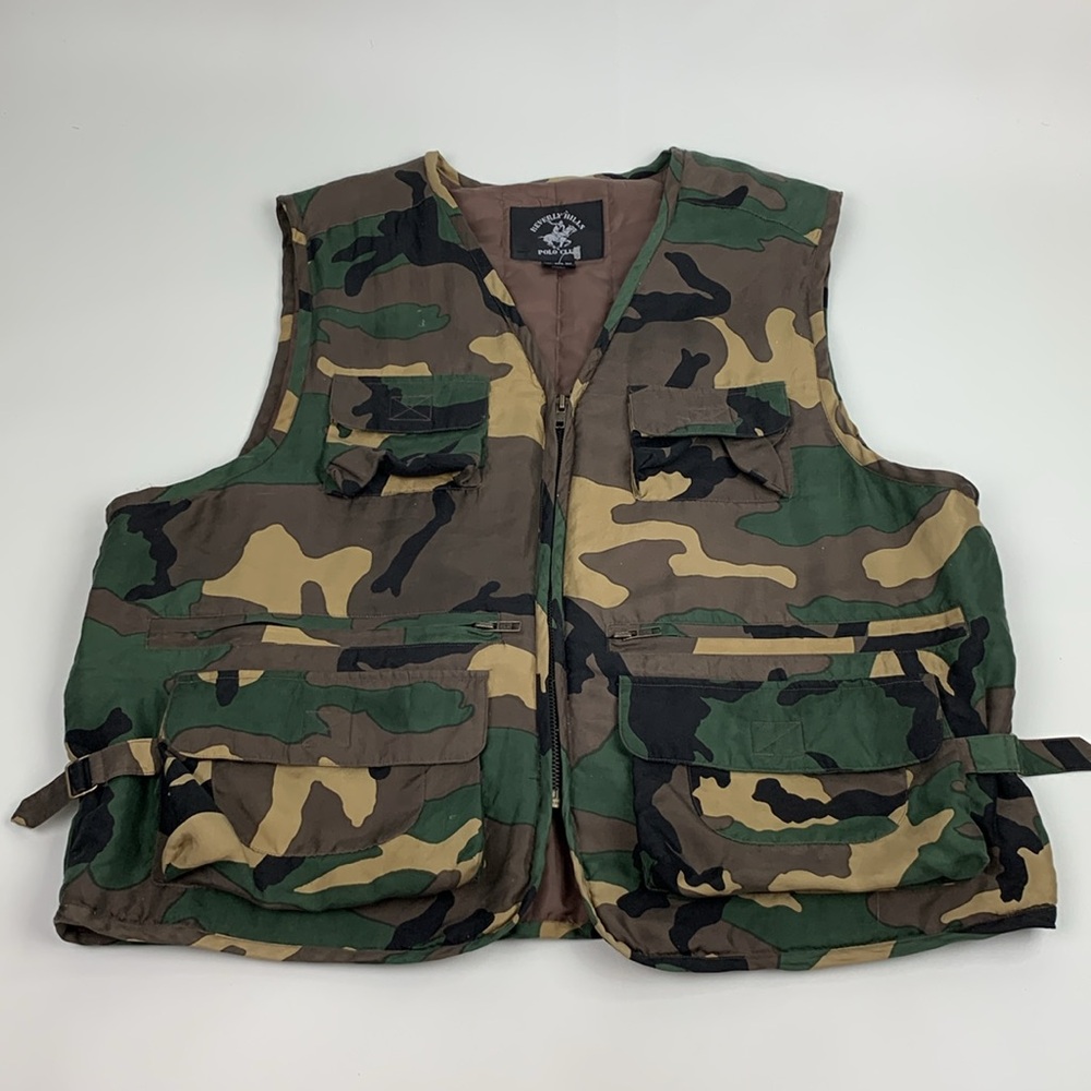 Beverly Hills Polo Club Camouflage Utility fishing Vest 100% SILK size Large